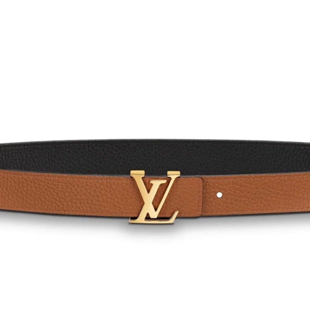 LV Initials Reversible Black Beige Belt Size 85